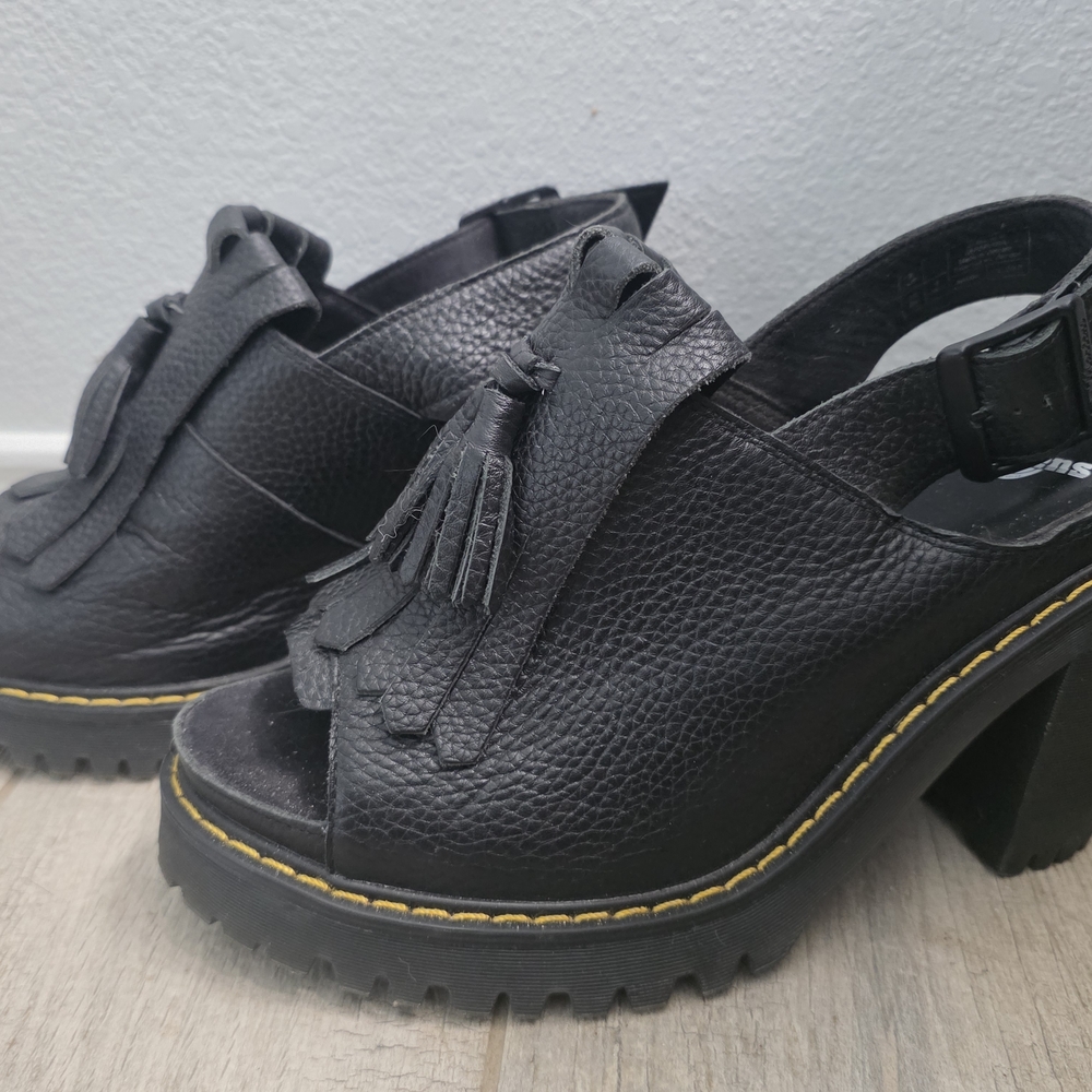 Dr. Martens Black Leather Platform Sandals Seraphina